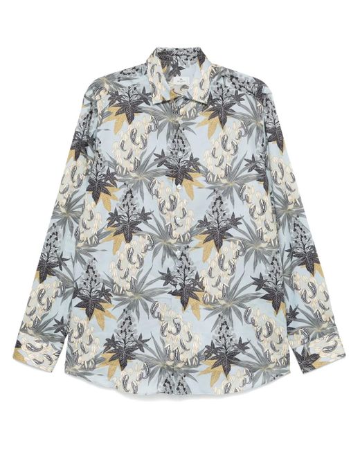Etro Gray Foliage-Print Shirt for men