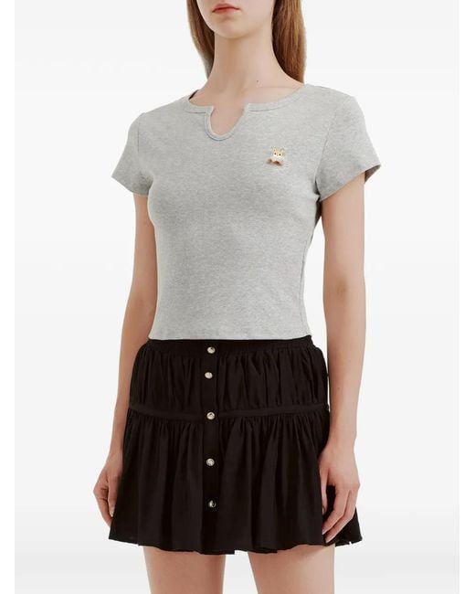 B+ AB Gray Embroidered-Patch T-Shirt