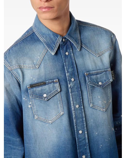 Philipp Plein Blue Oversize Denim Shirt for men