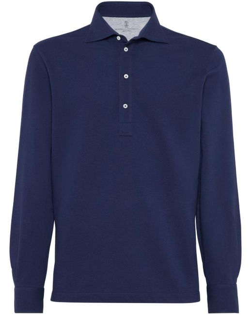 Brunello Cucinelli Langärmeliges Poloshirt in Blue für Herren