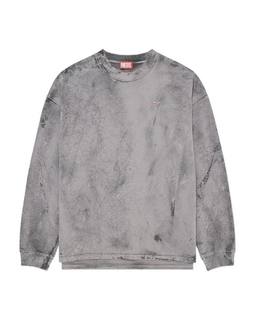 DIESEL Gray Baxt-T1 Cracked-Effect Cotton-Jersey Sweatshirt for men