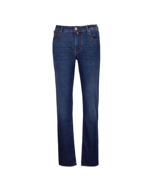 Jacob Cohen Blue Slim-Fit Contrast-Stitch Jeans for men