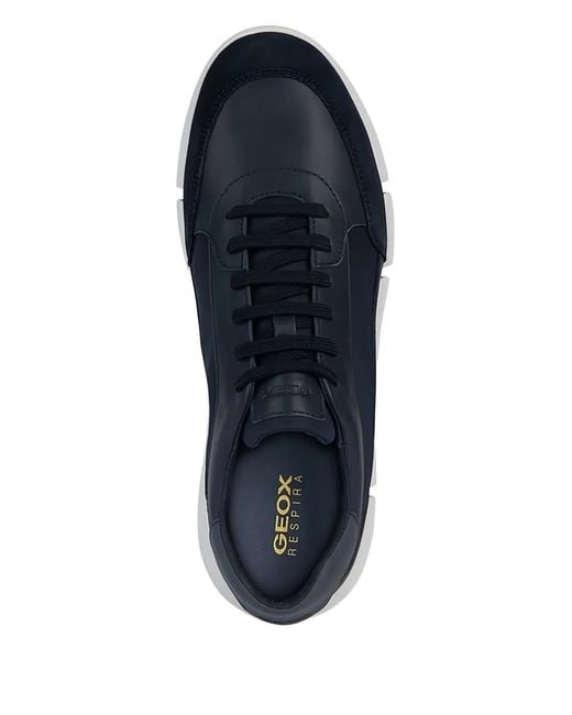 Geox Blue U Adacter A Leather Suede Panel Trainers for men
