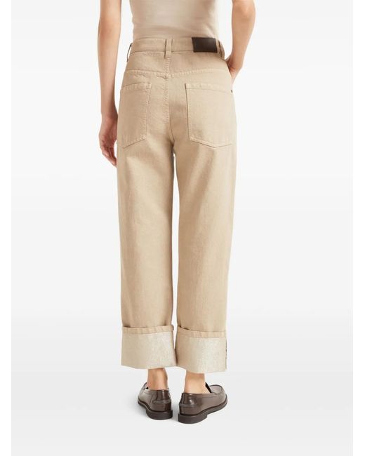 Brunello Cucinelli Natural Straight-Leg Cropped Trousers