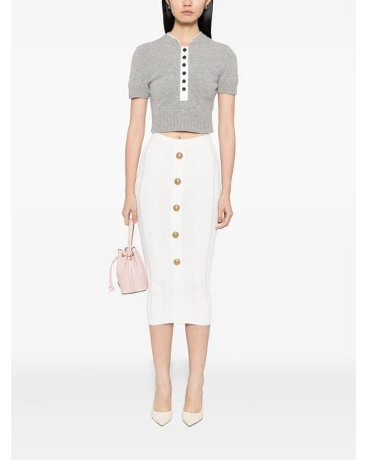 Self-Portrait Gray Ribbed Knit Top