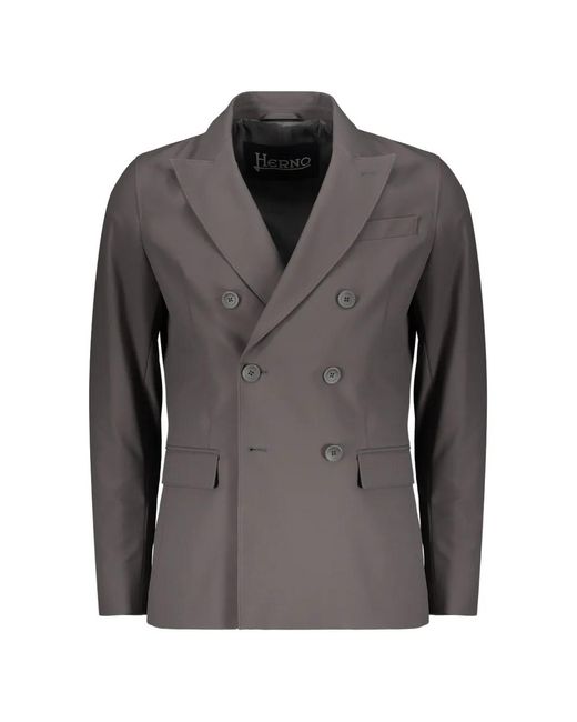 Herno Gray Notch-Lapel Double-Breasted Blazer for men