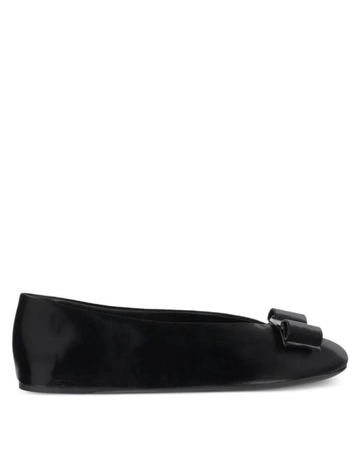 Ferragamo Black Bow-Detail Ballet Flats