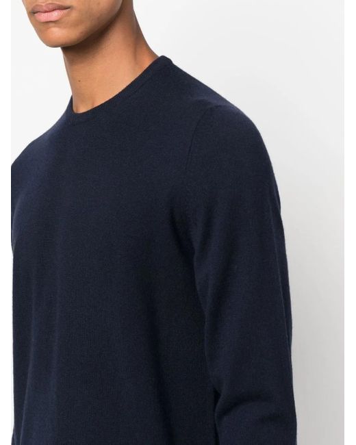 Fedeli Blue Long-Sleeved Ribbed-Hem Jumper for men