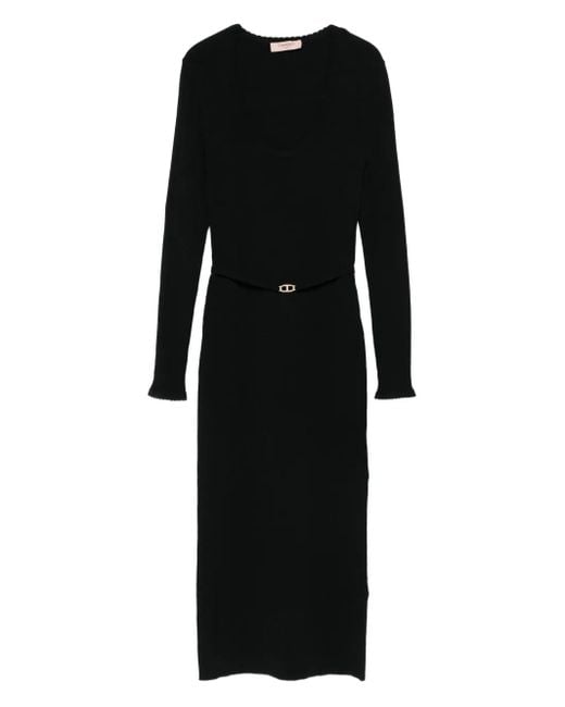 Twinset Geribbelde Jurk Met Riemsluiting in het Black
