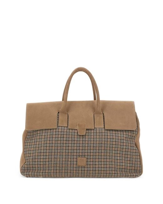 Eleventy Brown Houndstooth-Panelled Suede Tote Bag for men