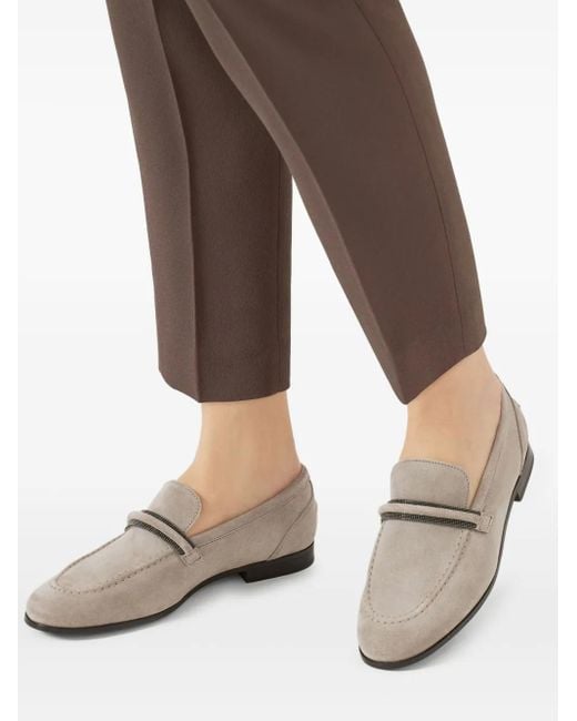 Brunello Cucinelli White Wildleder-Loafer mit Monili-Detail
