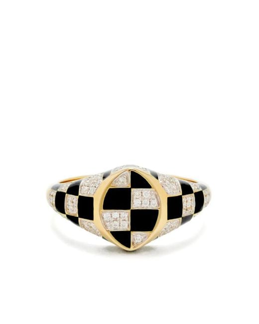 Yvonne Léon White 9K Check-Pattern Diamond-Embellishment Ring