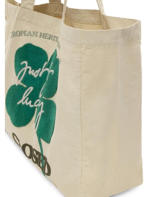 Closed White Embroidered Logo-Patch Tote Bag