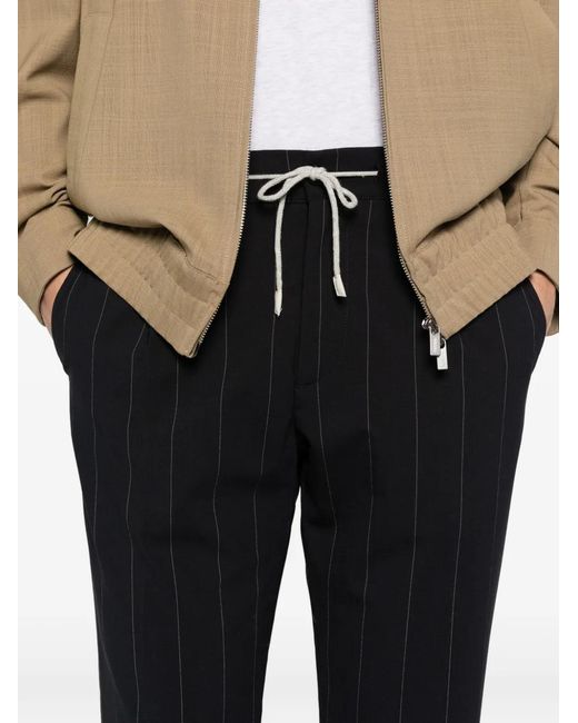 Eleventy Black Pinstripe-Pattern Drawstring Trousers for men