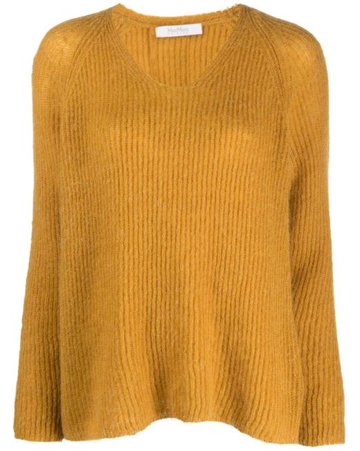 Max Mara Yellow Ribbed-knit V-neck Jumper