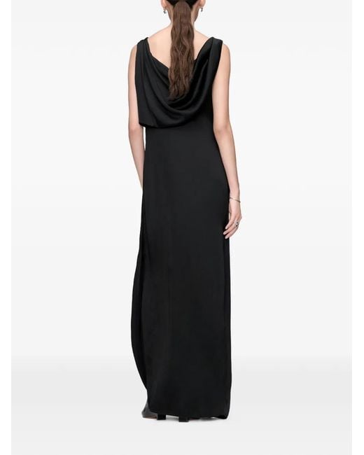 Maison Margiela Black Satin Draped Cowl-Neck Maxi Dress