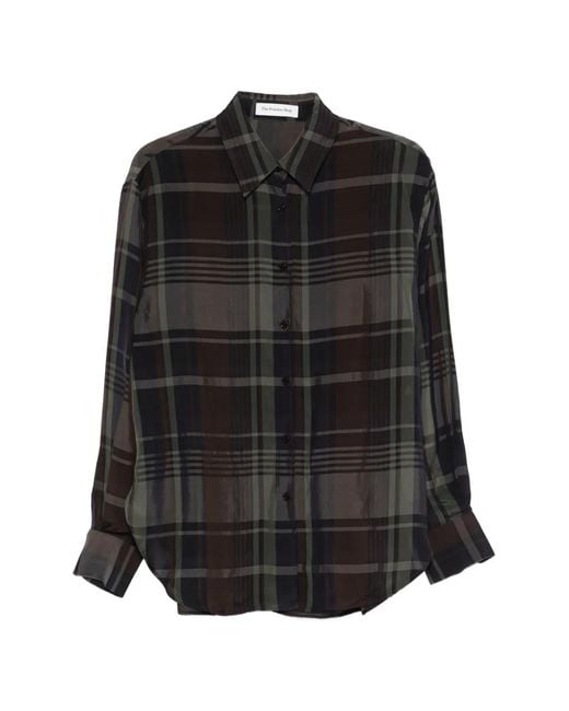 Frankie Shop Black Sheer Finish Button-Up Long Sleeve Shirt With Point Collar