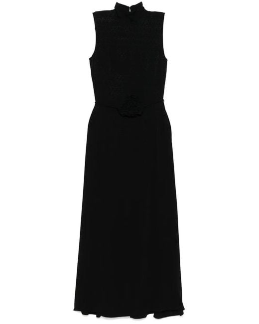 ROTATE BIRGER CHRISTENSEN Black Sleeveless Floral Textured Maxi Dress With High Neckline