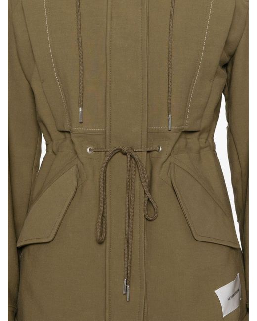 Victoria Beckham Green Cotton Hoodie Coat