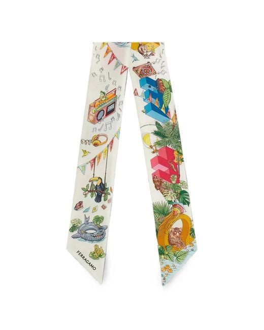 Ferragamo White Jungle Party Graphic-Print Bandeau Scarf