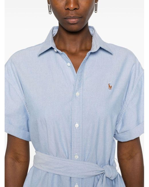 Polo Ralph Lauren Blue Belted Short-sleeve Oxford Shirtdress