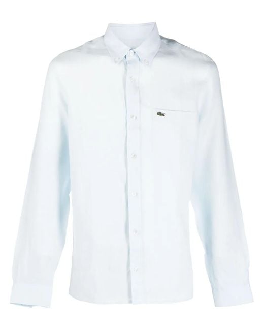 Lacoste White Logo-Patch Button-Down Shirt for men