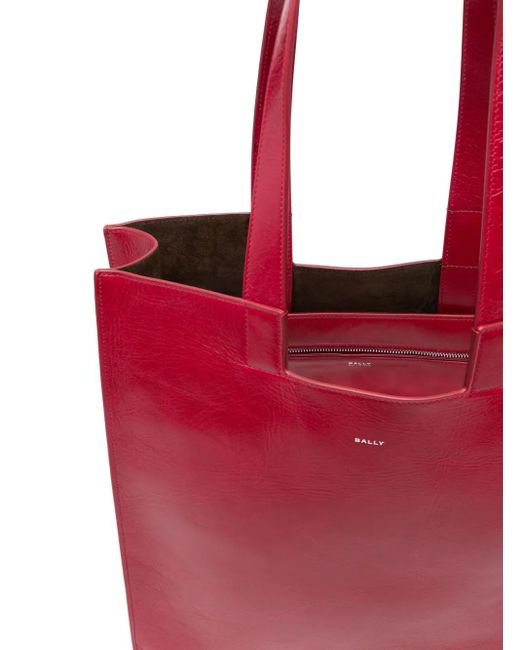Bally Red Logo-Detail Leather Tote Bag for men