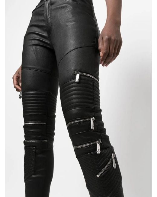 Philipp Plein Black Leather Trousers Long