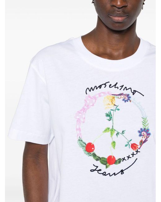Moschino Jeans White Logo-raised Cotton T-shirt