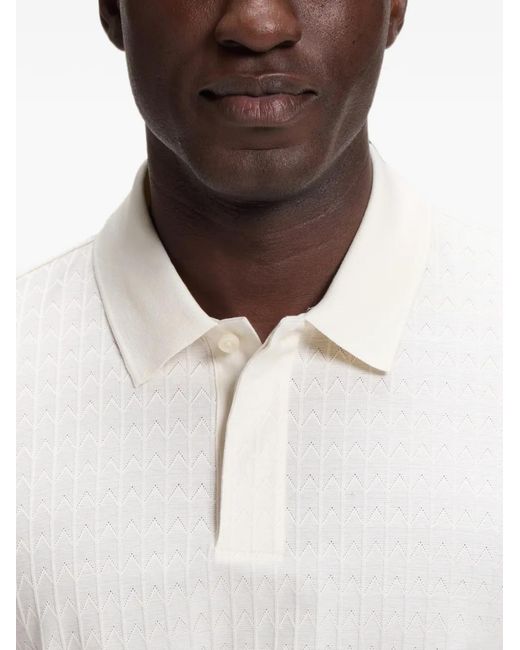 Boss White Geometric-Jacquard Polo Shirt for men