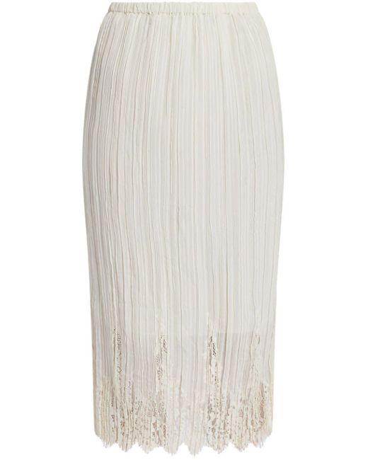 Zimmermann White Lace-panel Pleated Midi Skirt