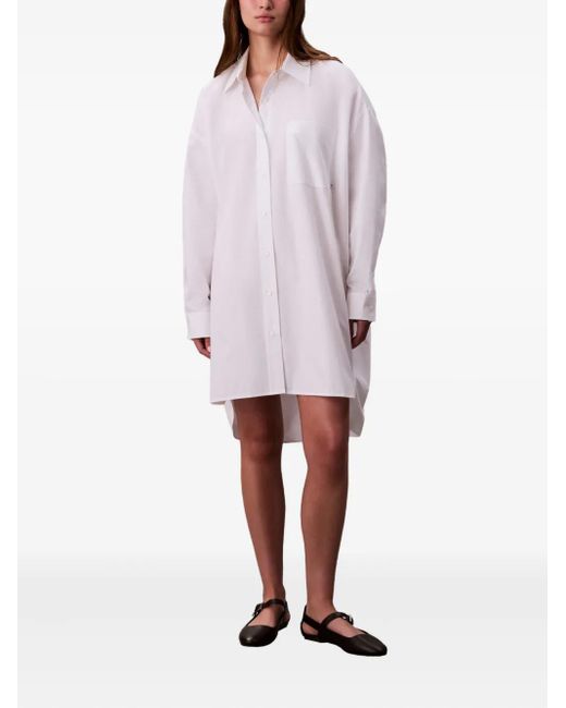 Calvin Klein White Chest-Pocket Midi Shirt Dress