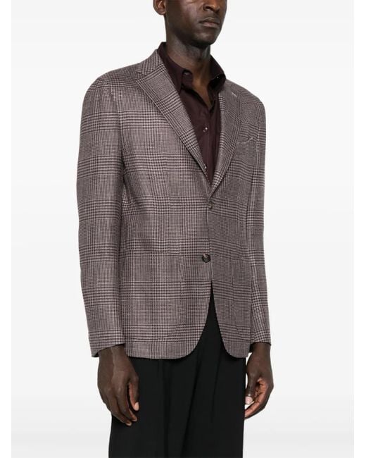 Eleventy Purple Checked Single-Breasted Blazer for men