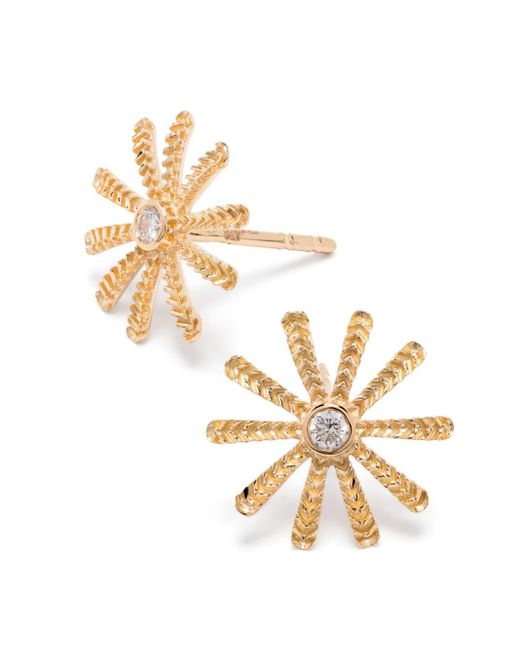 Harwell Godfrey Metallic 18Kt Tiny Sunflower Diamond Earrings Stud
