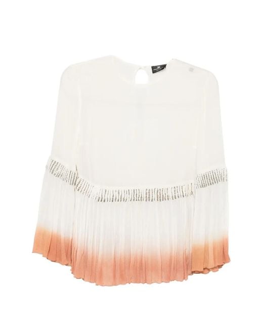 Elisabetta Franchi White Pleated Ombré-Effect Top