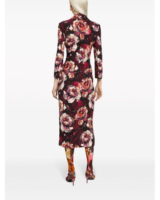 Dolce & Gabbana Red Floral-print Fitted-waistline Blazer
