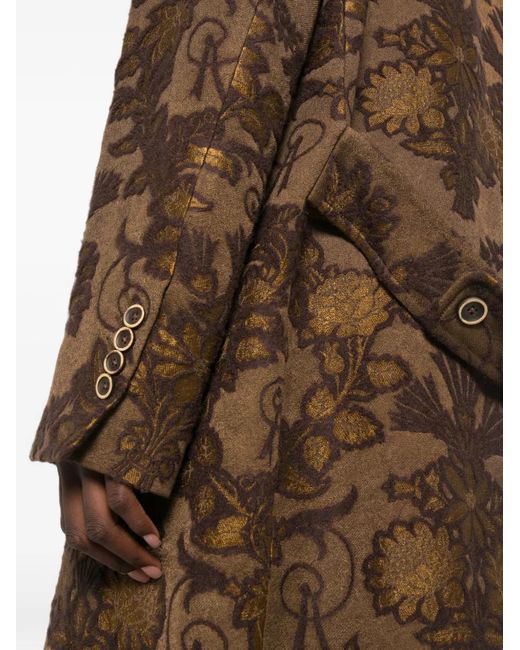 Uma Wang Brown Floral-Jacquard Double-Breasted Coat
