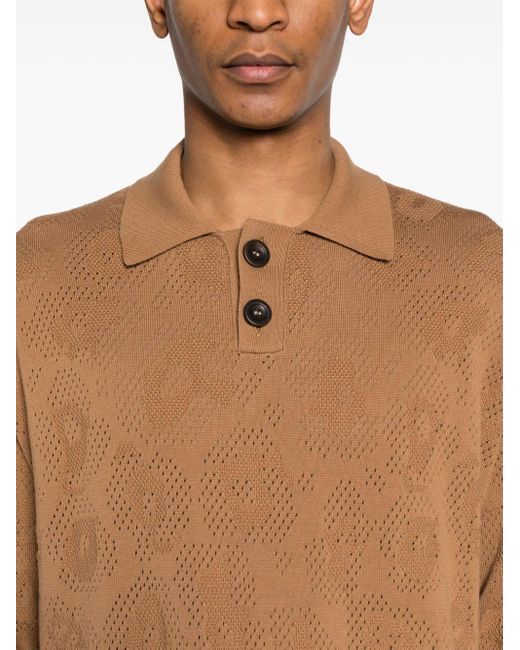 Emporio Armani Brown Logo-intarsia Knitted Polo Shirt for men