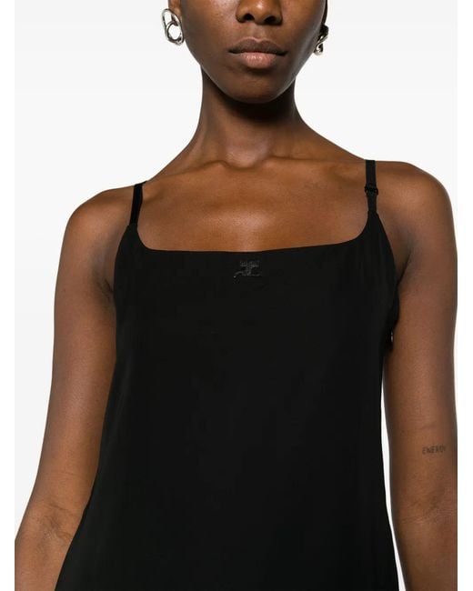 Courreges Black Logo-Patch Mini Slip Dress