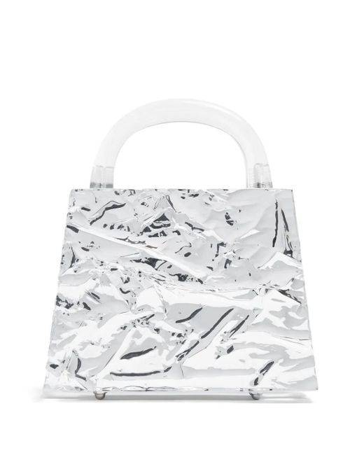 L'afshar White Eva Crushed-Finish Tote Bag