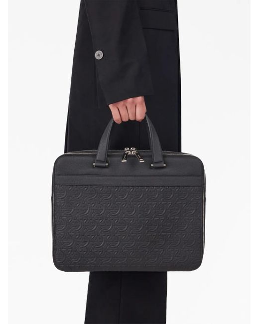 Ferragamo Black Monogram-Embossed Leather Briefcase for men