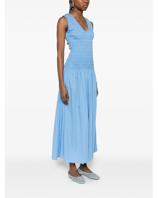 Faithfull the Brand Palomar V-Neck Midi Dress in Blue | Lyst