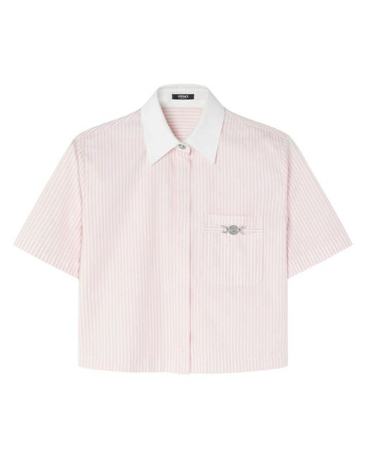 Chemise en coton crop à rayures Versace en coloris Pink