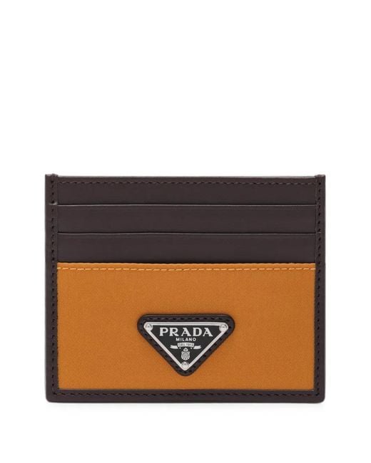 Prada Black Enamel Triangle Logo Card Holder for men