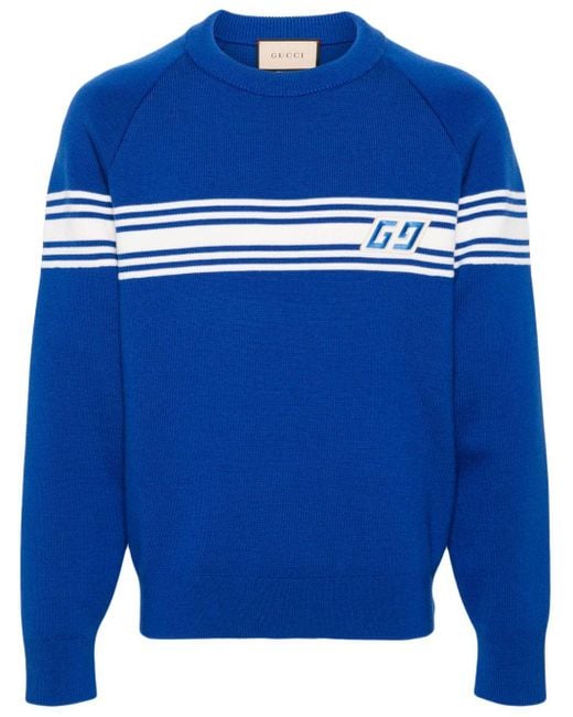 Gucci Blue Square GG-patch Wool Jumper for men