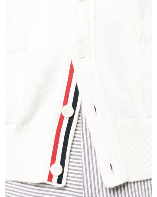 Thom Browne White Rwb Stripe Intarsia Cotton Cardigan for men