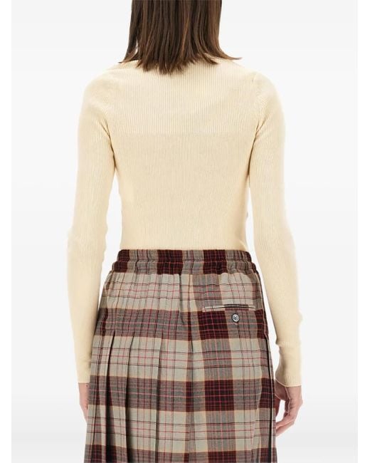 Vivienne Westwood Natural Cropped Ribbed Knit Sweater With Deep V-Neckline