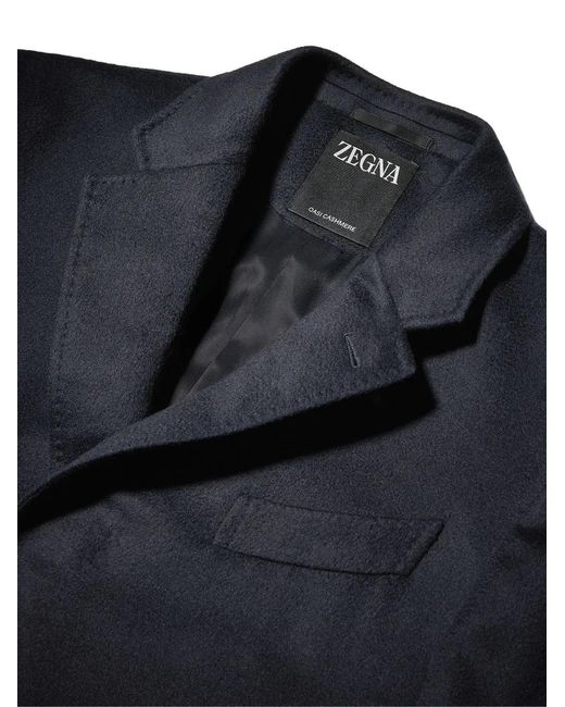 Zegna Blue Oasi Single-Breasted Cashmere Coat for men