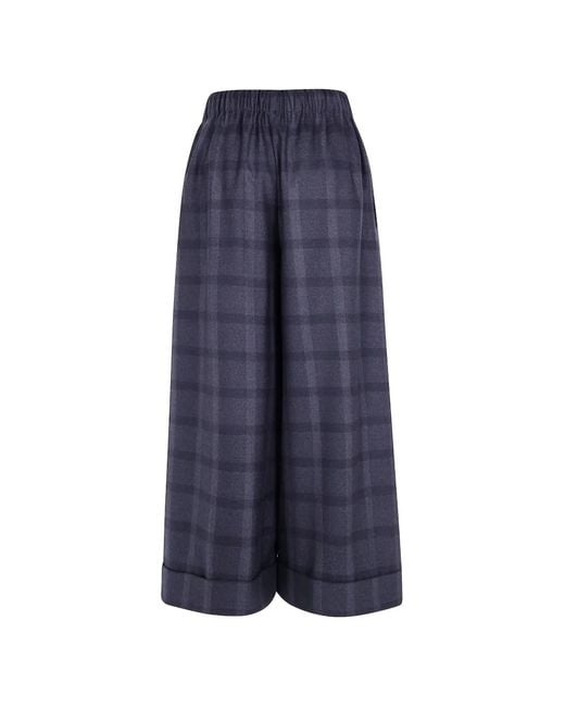 Daniela Gregis Blue Check-Pattern Palazzo Pants