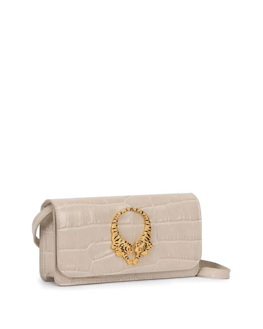 Roberto Cavalli Natural Croc-Effect Tiger-Plaque Shoulder Bag